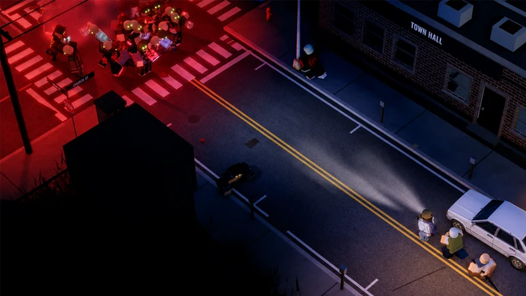 Official HUSH promotional artwork showing survivors and infected at a night-time Stillwater junction